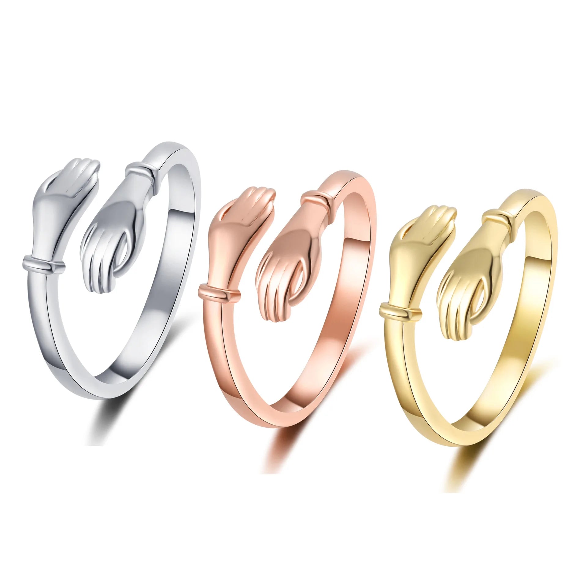Platinum Plated Hollow Double Layer Cuban Chain Hand Hug Rings Open Adjustable Heart Shaped Rings Creative Love Hug Opening Ring