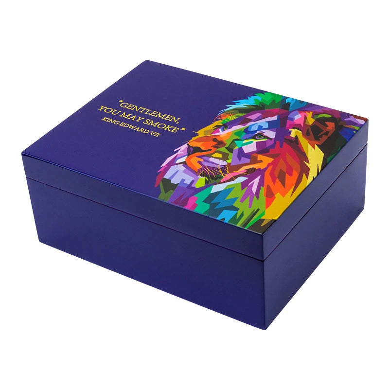 Dark Blue Symphony Lion Piano Painted Cedar Wood Cigar Humidor