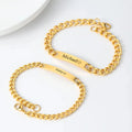 Duoying 2pcs Stainless Steel Engraved Name Bracelet Personalized Couple Bracelets for Anniversary Gift