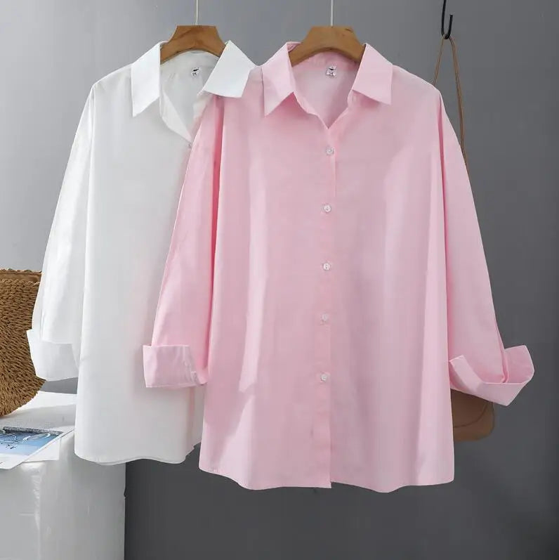 Women Blouses Office Lady Oversize Plus Size Tops Pink White Blue Long Sleeve 2024 Spring Korean Fashion Shirts