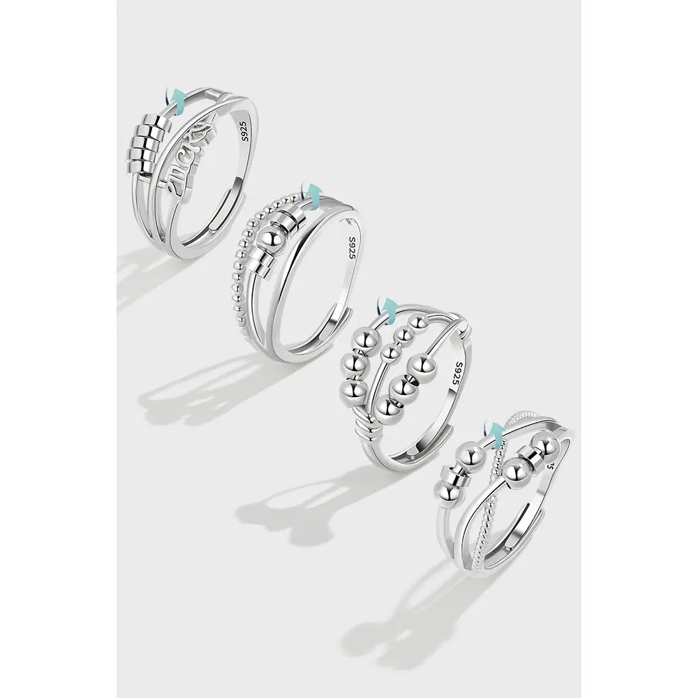 Women's New S925 Sterling Silver Cross-Border Double Layer Ring Staggered Anti-Stress Beads Rotatable Design Fashion Ring