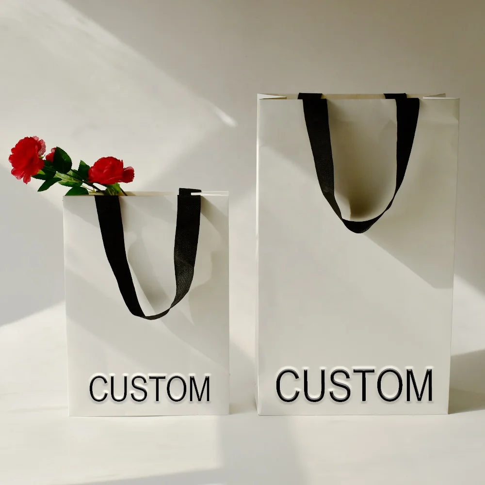 Wholesale Custom White Cardboard CMYK Paper Bag with Luxury Style for Jewelry Boutique Clothing Shoes Bag Featuring Custom Logo