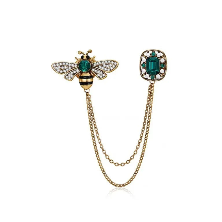 Fashion Cute Bee Brooches Hanging Tassel Chains Custom Badge Pin for Women's Wedding Accessories-for Collar Scarf Tie Hat Jacket