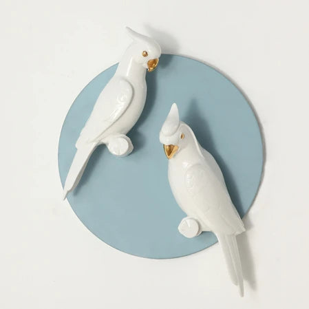 Simple 3D Parrots Bird Creative Background Wall Hanging Ceramic Wall Art Home Decor