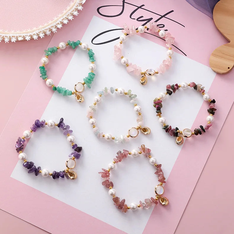 HOVANCI Natural Crystal Bracelets Chakra Bracelet Pierre Naturelle 10 Shell Pearl Adjustable Bracelet with Stone