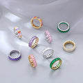 Colorful Gemstone Anxiety Ring Stainless Steel Geometric Waterproof Finger Jewelry Cubic Zircon Diamond Wedding Engagement Ring