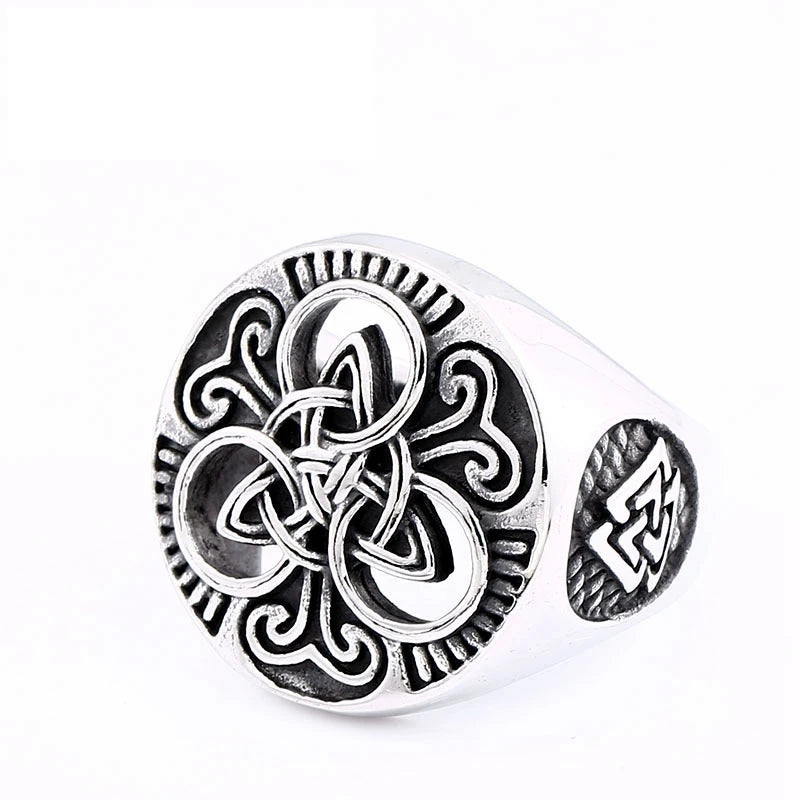 Customized High Quality Antique Silver Vintage Mens Celtic Finger Rings With Viking Triangle LOGO Size 7-13