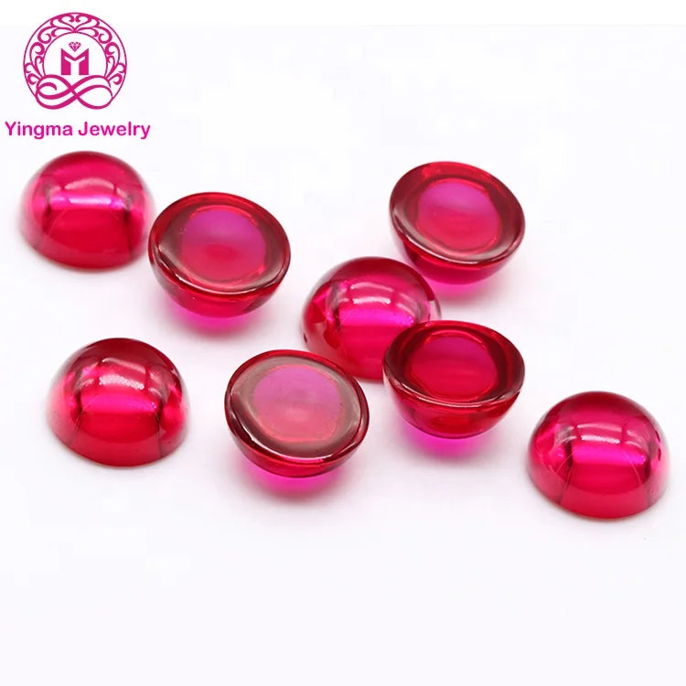 Yingma Factory Price Pigeon Red Ruby Beads Flat Back Synthetic Gemstones Cabochons Round Shape 5# Ruby Corundum