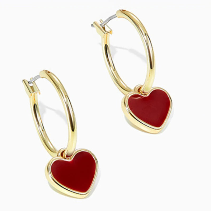 CAOSHI Fashion Jewelry 14k Gold Plated Romantic Wedding Oil Painted Heart Drop Dangle Earrings Hoops for Women