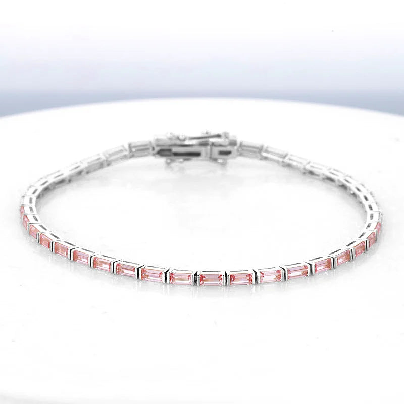 Starsgem Hot Sale Fashion 9k 10k 14k Gold Bracelet baguette Shape Padparadscha Gemstone Tennis Chain