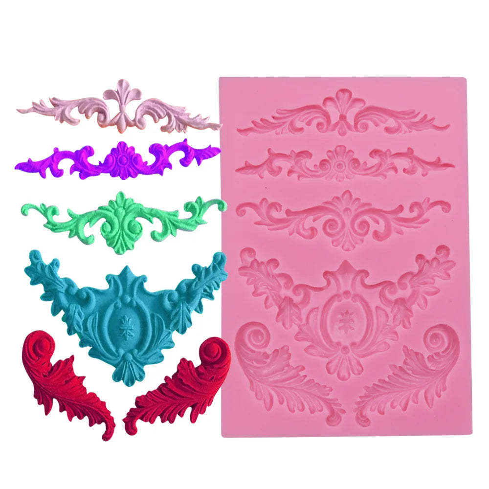 HY Baroque Scroll Border Lace Molds Curlicues Fondant Silicone Molds for DIY Baking Cake Candy Decoration
