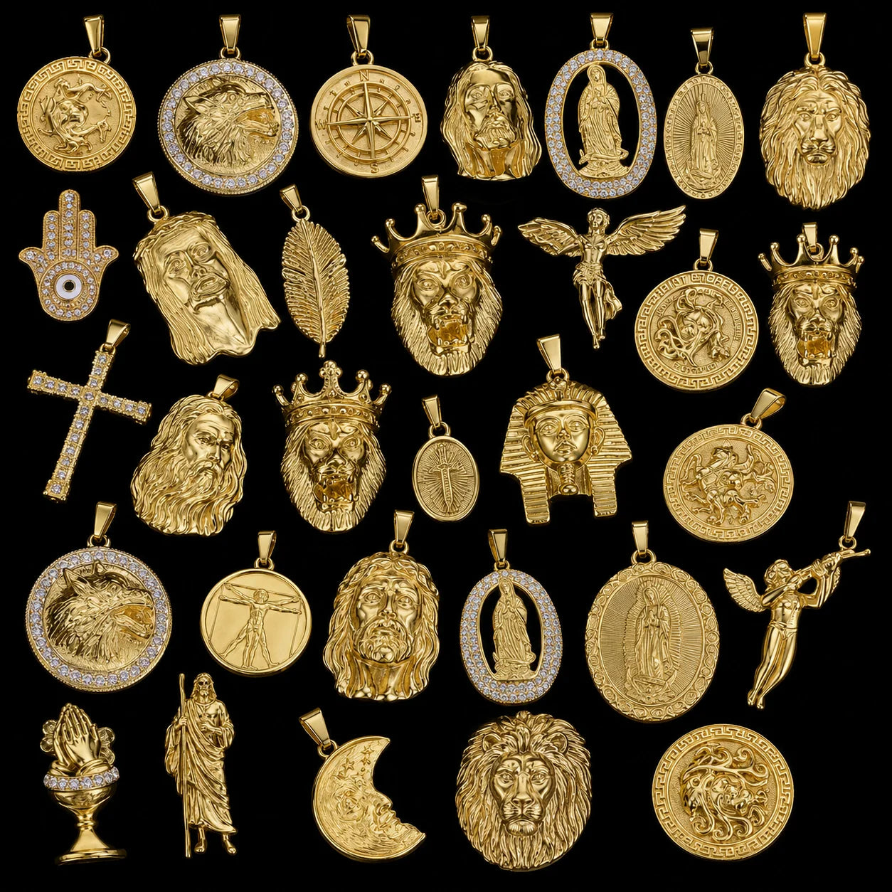 SUMMLY Custom Made Pendants Stainless Steel 18K Gold Religious Praying Hand Jesus Head Fashion Jewelry Pendants Charms