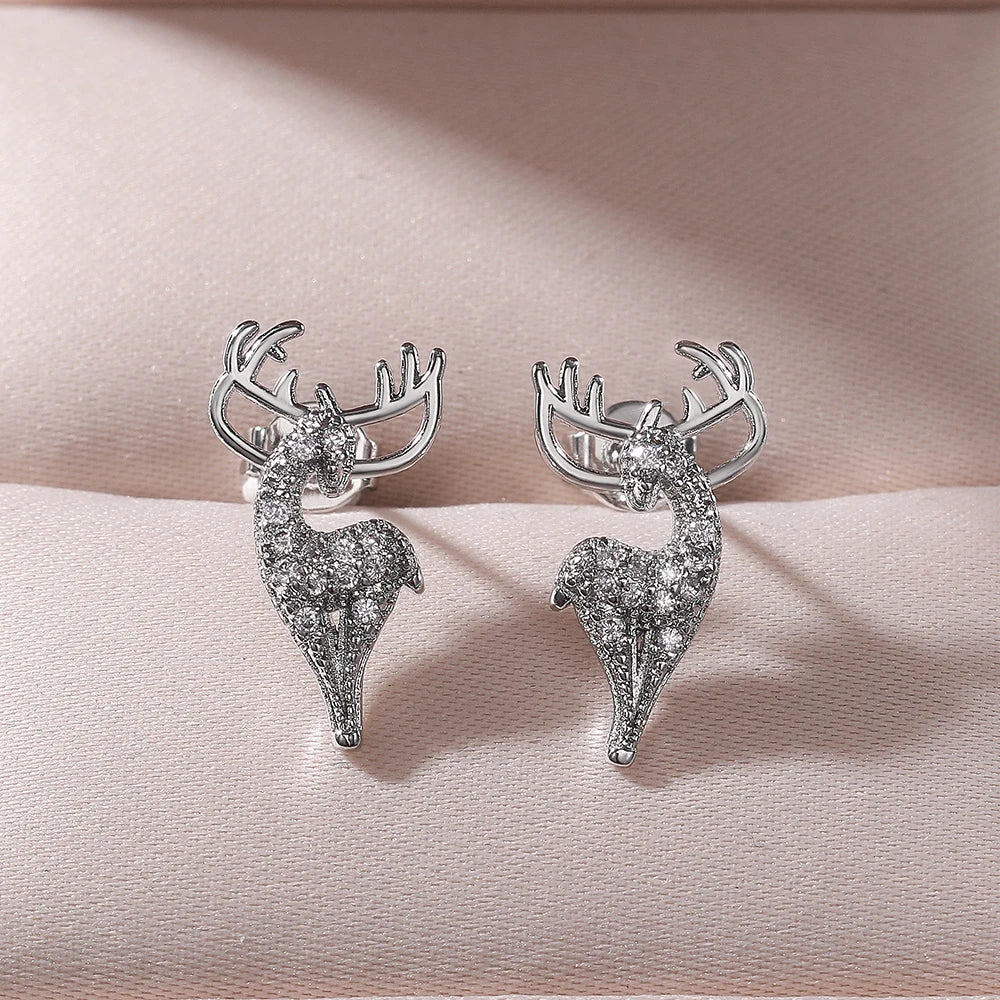 Caoshi Sweet Deer Stud Earrings Lovely Girls Shiny Cubic Zirconia Exquisite Silver Animal Cute Earrings Women