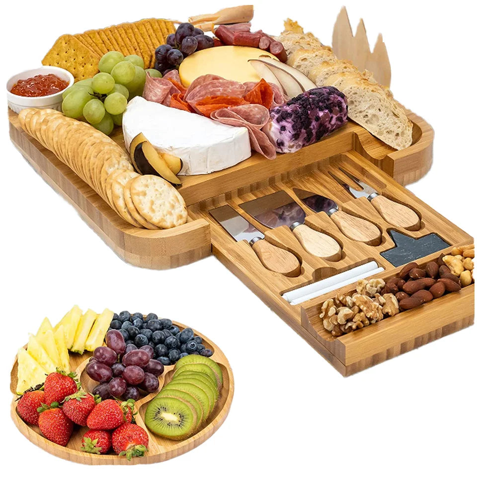 Eco-Friendly Large Bamboo Cutting Board Ceramic/Slate Serving Tray Set for Charcuterie Cheese Board Laser Logo for Camping