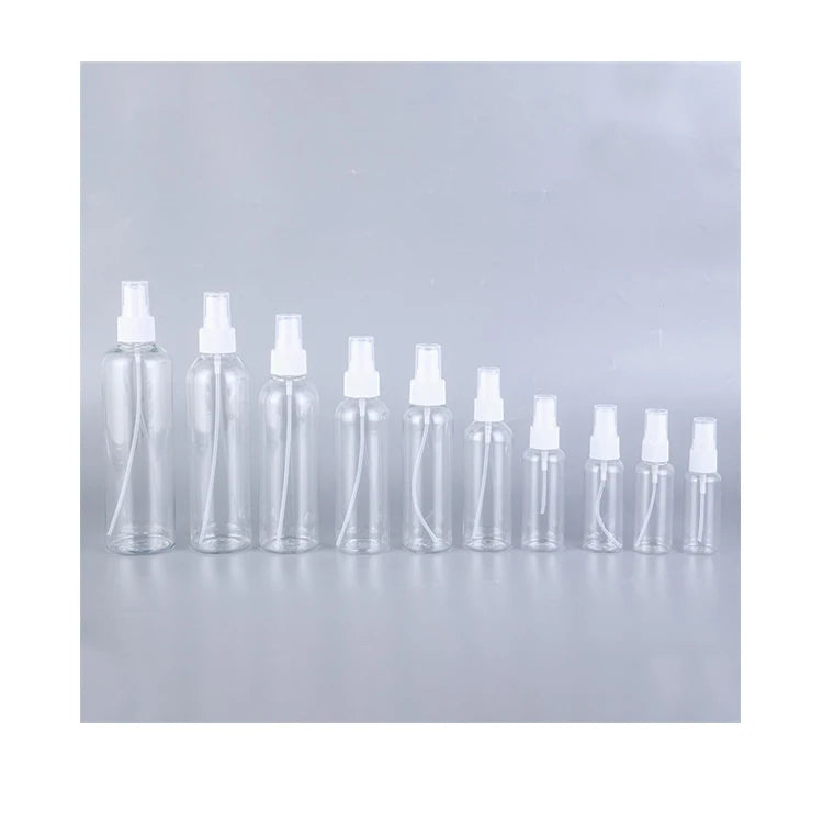 Empty PET Cosmetic Spray Bottles Cylinder Shape 30ml 50ml 100ml 120ml 150ml 200ml Fine Mist Body Mist Pump Sprayer