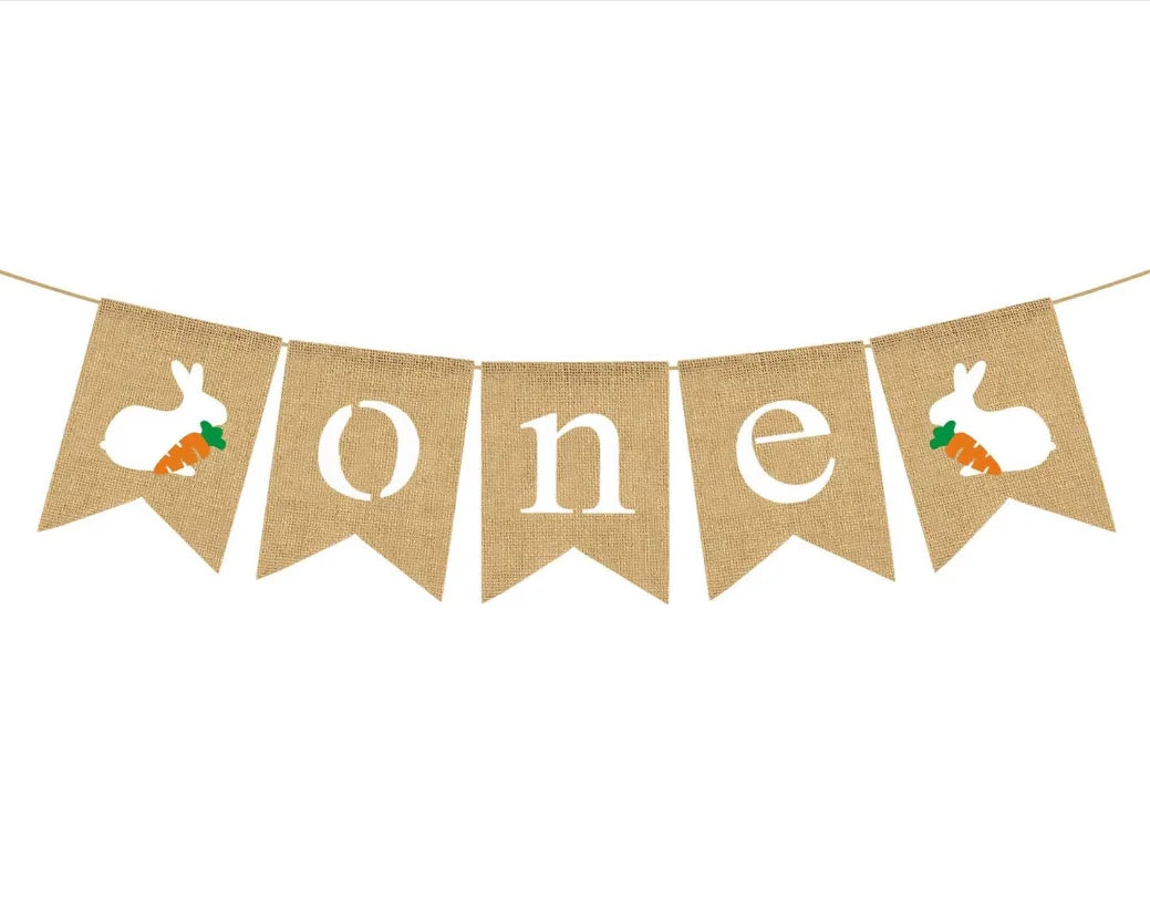 1st Birthday Party Printed 100% Jute Hessian Burlap Water Resistant Banner for Girls Highchair Decoration