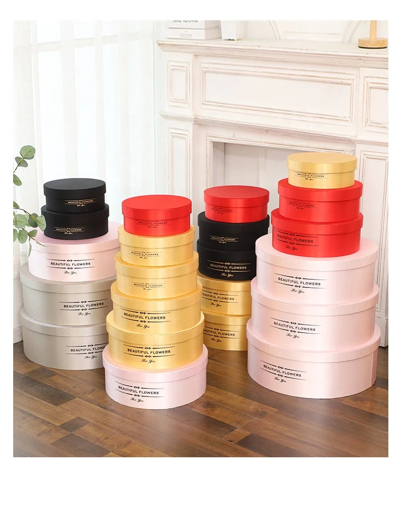 Stock Luxury Silk Cloth Round Flower Gift Box Set 10 Super Large 99 Roses Packing Box 10 Sets