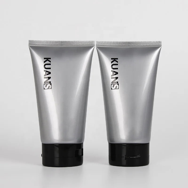 130ml PE  Facial Cleanser Cream Tube Customization Personal Silk Printing logo Tubes Sliver Packaging Black Flid Cap