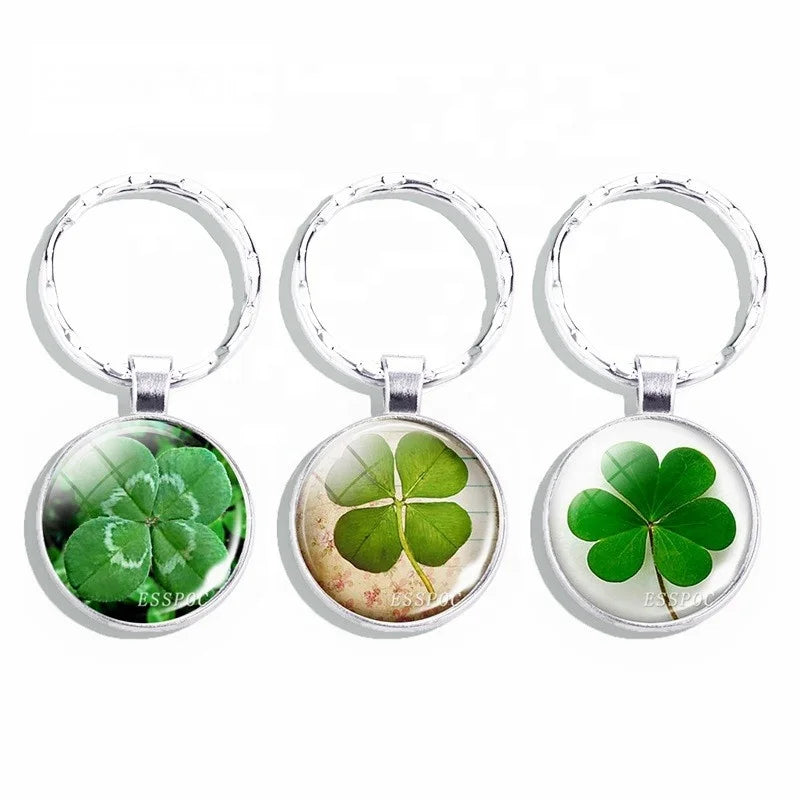 Clover Glass Crystal Key Chain St. Patrick's Day Gift for Friends Four-leaf Keychain Metal Keyring Lucky Jewelry