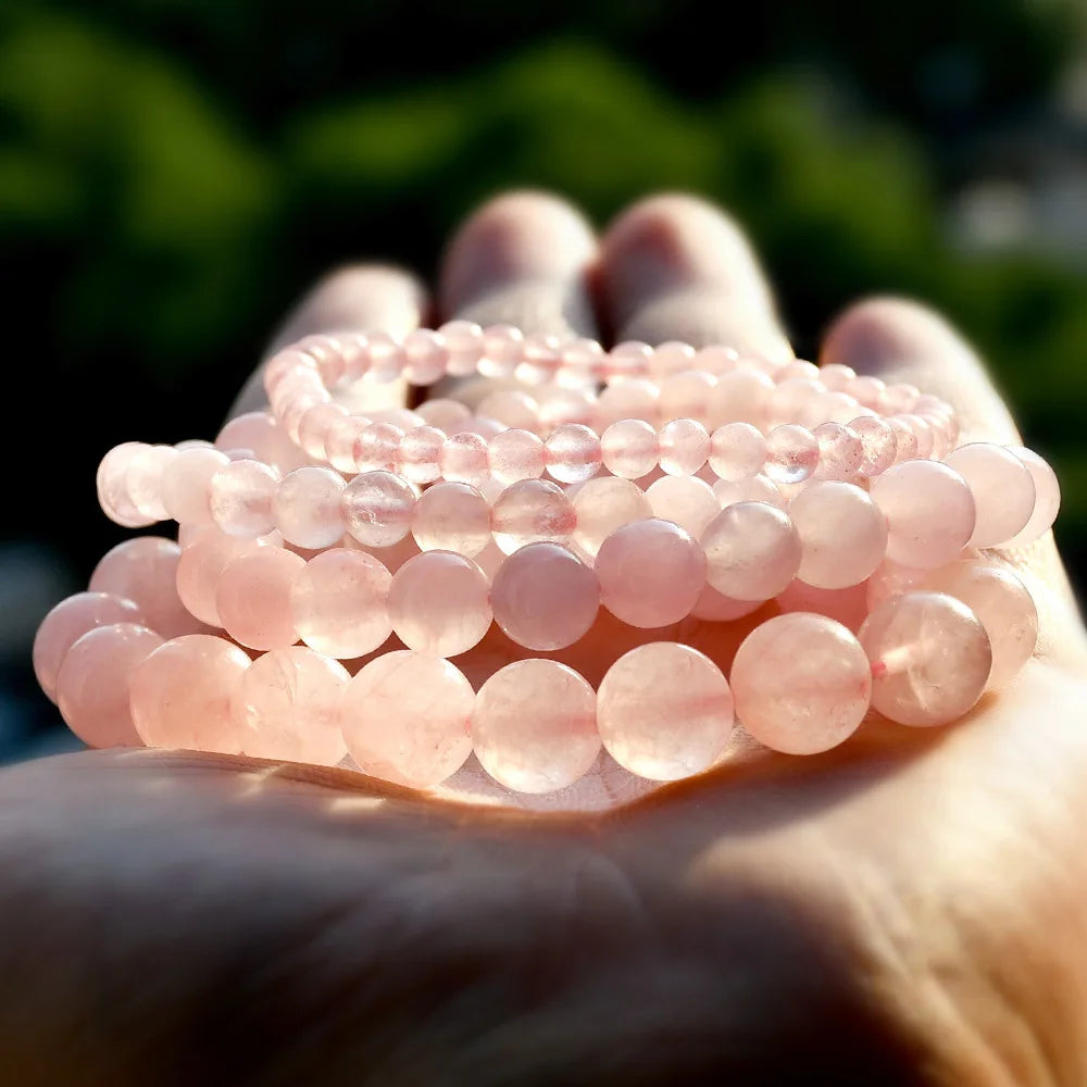 Handmade Natural Rose Quartz Beaded Bracelet Trendy Pink Crystal Healing Protection Jewelry 4mm 6mm 8mm 10mm Anniversaries