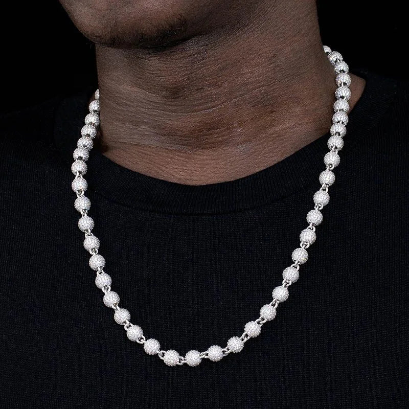 Pass Diamond Tester Hip Hop 925 Sterling Silver GRA Paved Iced Out 10mm VVS Moissanite Cuban Ball Beads Link Chain for Men