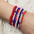 Bohemian Minimalist Seed Bead Glass 9pcs 4mm6mm Elastic Christmas Holiday Red White Blue USA Flag Elastic Stack Bracelet Set