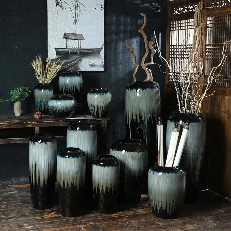 Jingdezhen Wholesale Contemporary Design Blue Ceramic Bottle Shaped Floor and Table Vase Large Porcelain Vases