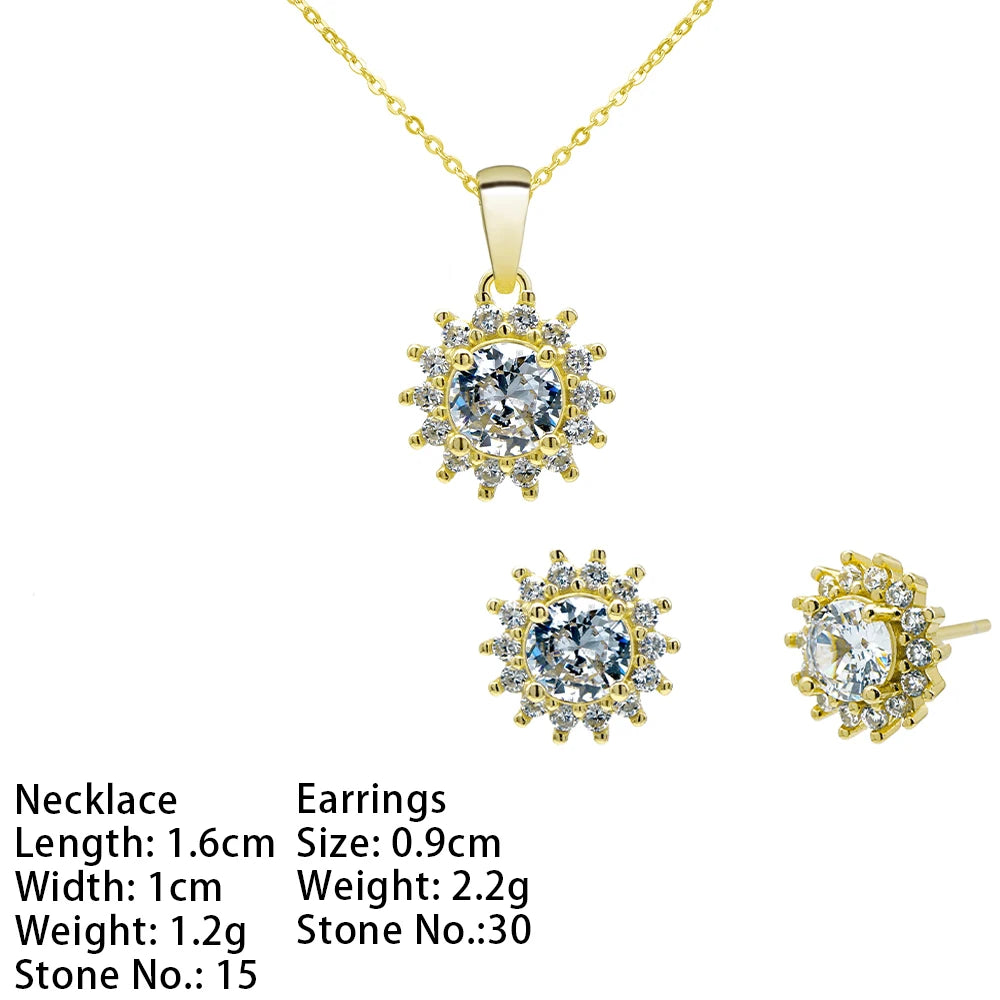 Fashion Diamond Earring Pendant Jewelry 925 Sterling Silver Gold Plated Jewelry Set Factory Wholesale