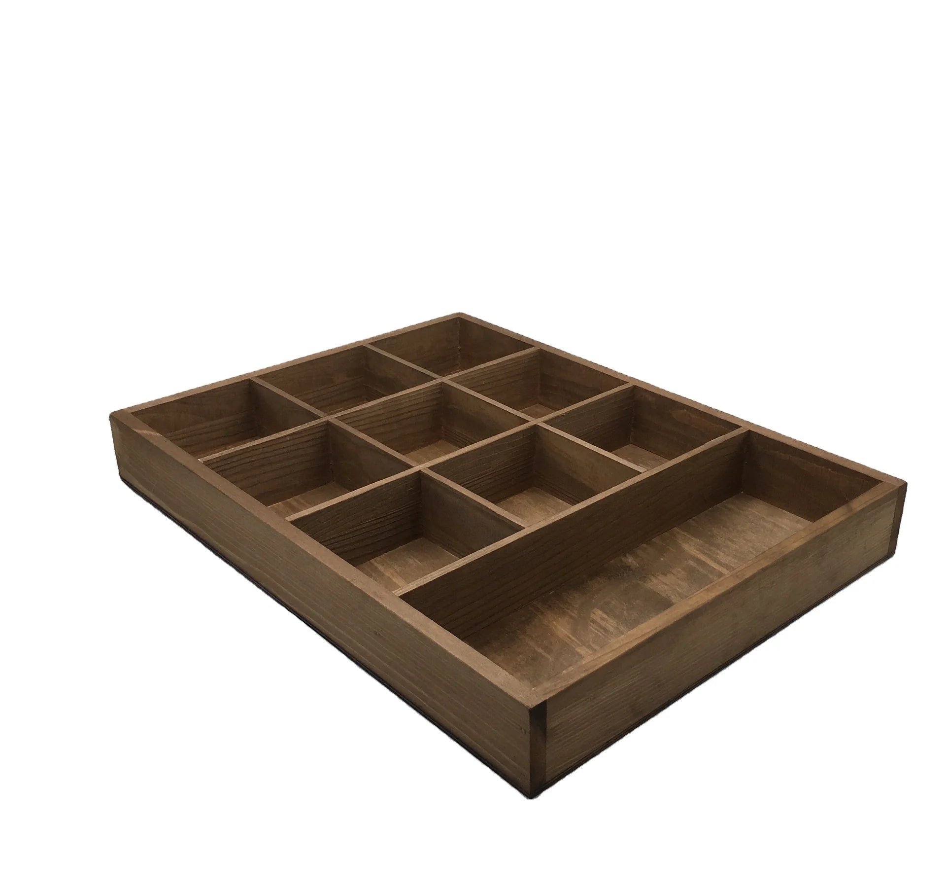Wholesale Custom Folk Art Painted Pine Tray Cheap Wooden Box with Compartment for Storage and Display