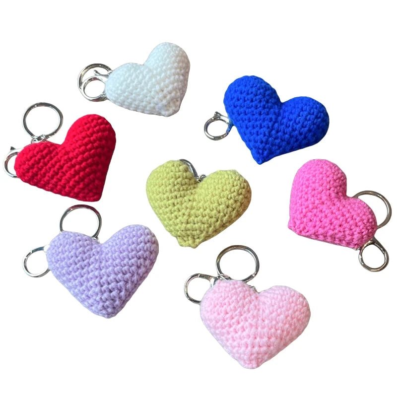 Macrame Heart Crochet Keychain Design Heart Handmade Crochet Toys Knitted Doll Keychain Bag Pendant Boho Woven Heart Key Chains