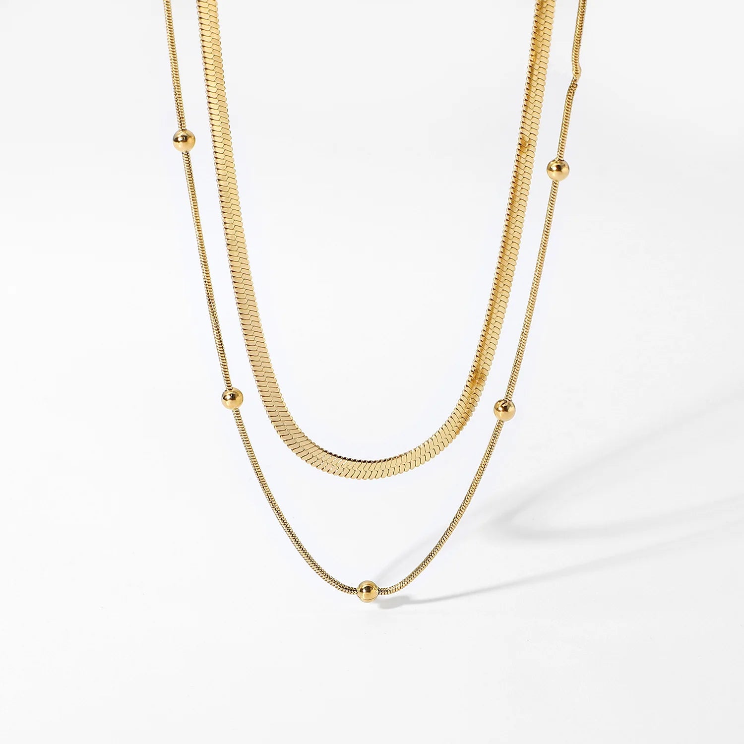 HOVANCI Minimalist Double Layer Tarnish Free Choker Jewelry 18K PVD Gold Plated Hypoallergenic Snake Bead Chain Necklace