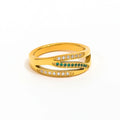 Joolim High End 18K Gold Plated CNC Inlay Multi-layer Green Zirconia Pave Hollow Ring for Women Finger Ring Wholesale