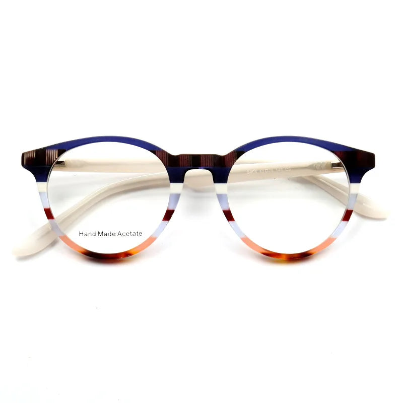 2023 B004 New Acetate Retro Optical Anti Blue Light Round White Glasses for Women and Men