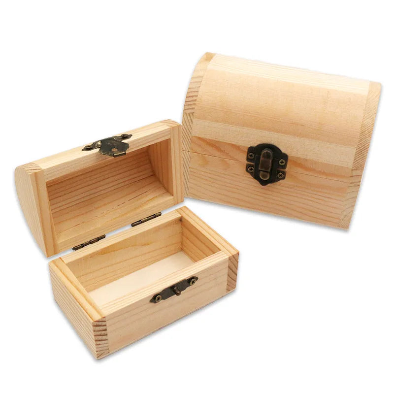 Customized Engrave Logo Polished Unfinished Pine Wood Treasure Chest Box Handcrafted Valentine's Day Gift Packaging Hinged Lid