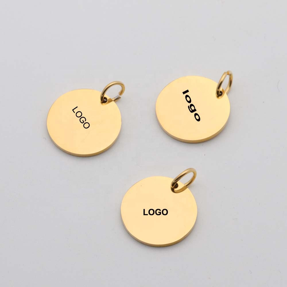 Designer Stainless Steel Charm Pendant with Gold Plating Custom Logo Laser Engraved Blank Jewelry Tags for Gift
