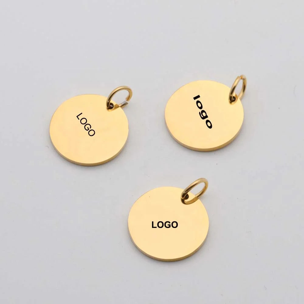 Designer Stainless Steel Charm Pendant with Gold Plating Custom Logo Laser Engraved Blank Jewelry Tags for Gift