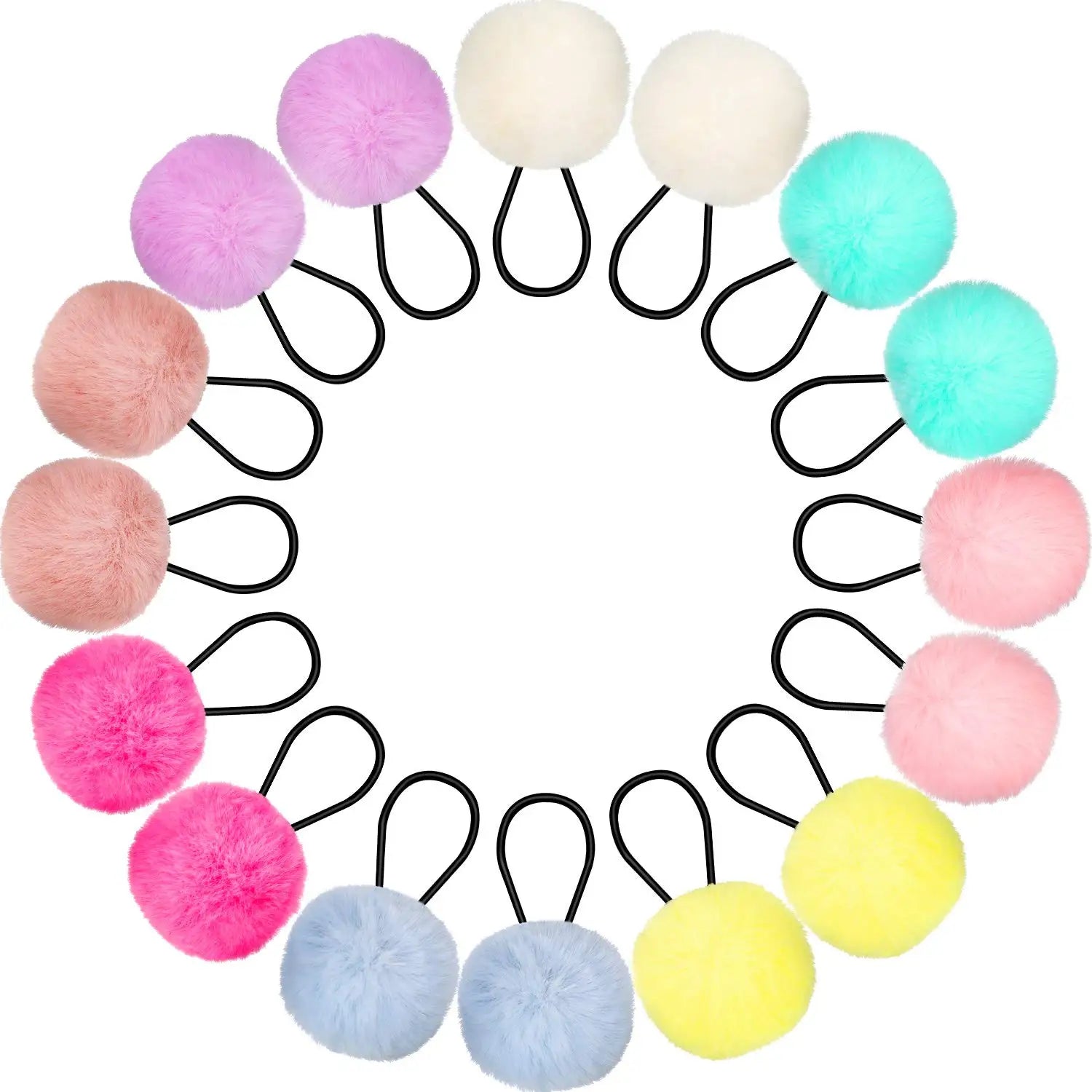 Sale Price Girls Ponytail Holders Fur Pom Poms Band Women Hair Rope Kids Ties Faux Fur Scrunchies Hair Rope Industry in China HY