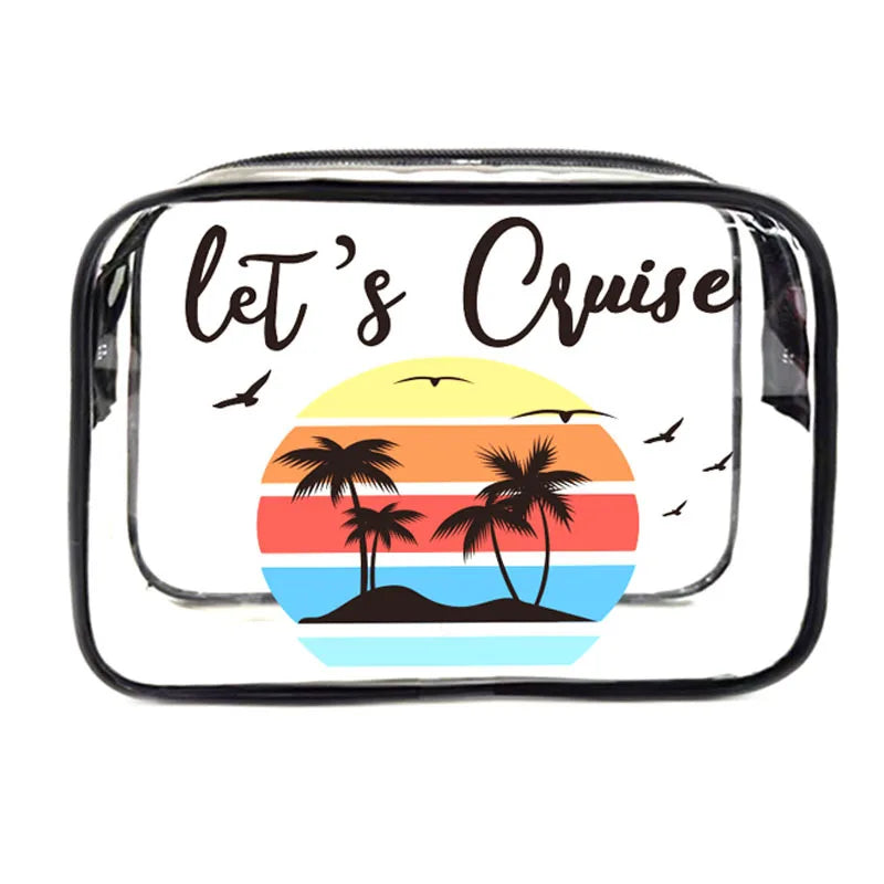 2025 Travel Beach Cosmetic Storage Bag Wholesale Zipper Closure Transparent PVC Makeup Toiletry Bag with Logo Pattern