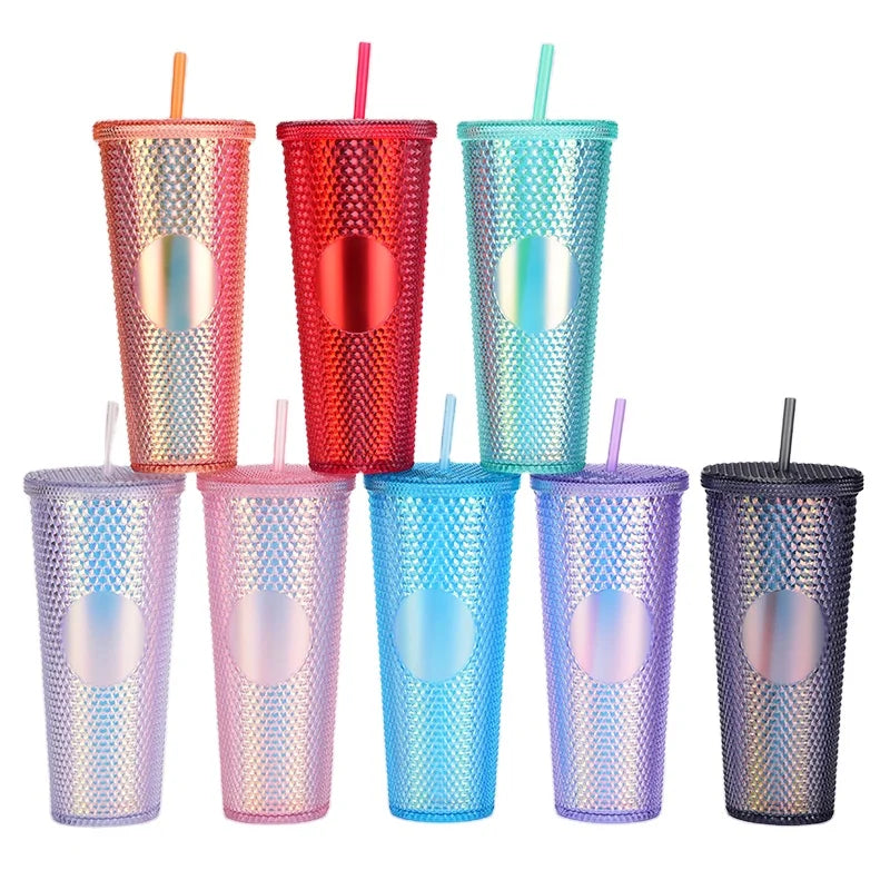 650ml/710ml Durian Cup Tumbler With Lid and Straw Gradient Color With Customized logo Double Wall Plastic Water Bottle