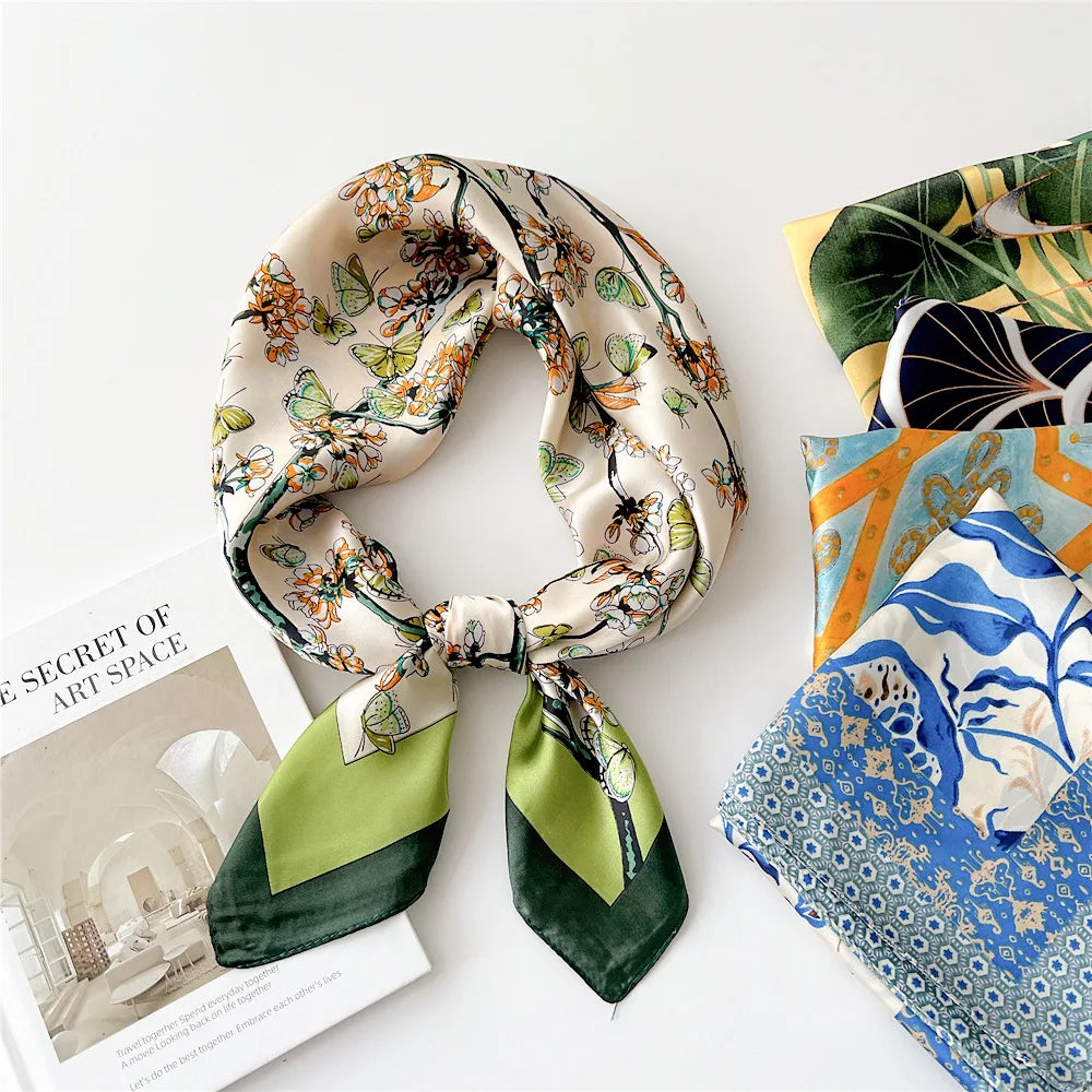 QL Factory Women's Small 70*70 Silk Satin Chiffon Scarf Multiple Colors Digital Printing Customized Polyester Wholesales