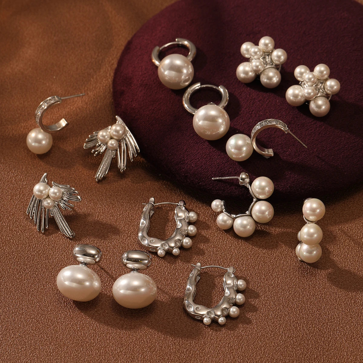 Natural Shell Pearl Stainless Steel Silver Jewelry Women WaterProof Fashion Designer No Fading Stainless Steel Studs Earrings