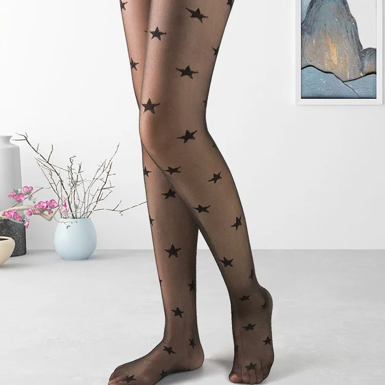 Factory Direct Vintage Star Jacquard Women's Stocking Supportl Custom Pattern High Elastic Anti-Run Breathable Stocking