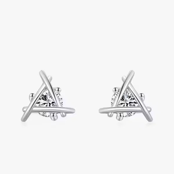 Ailmay 100% 925 Sterling Silver Personality Triangle Geometric Design Earrings for Women Dazzling Clear CZ Lovely Fine Jewelry