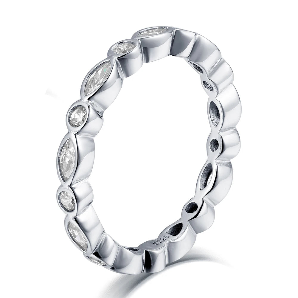 Luxury 925 Sterling Silver Gold Plated Marquise 3A Cubic Zircon Full Eternity Diamond Ring for Woman