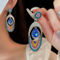 Medieval Retro Crystal Geometric Earrings Multi Color Rhinestone Hollow Water Drop Dangle Earrings for Woman