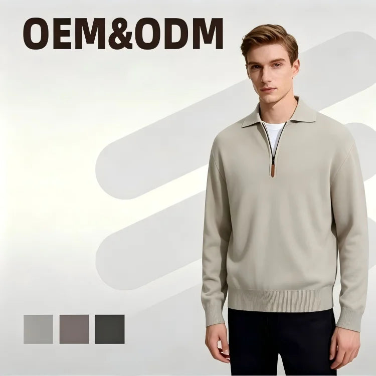 Custom Autumn Men's Japanese Style Knitted Polo Half-Zipper Collar Loose Casual Pullover Sweater