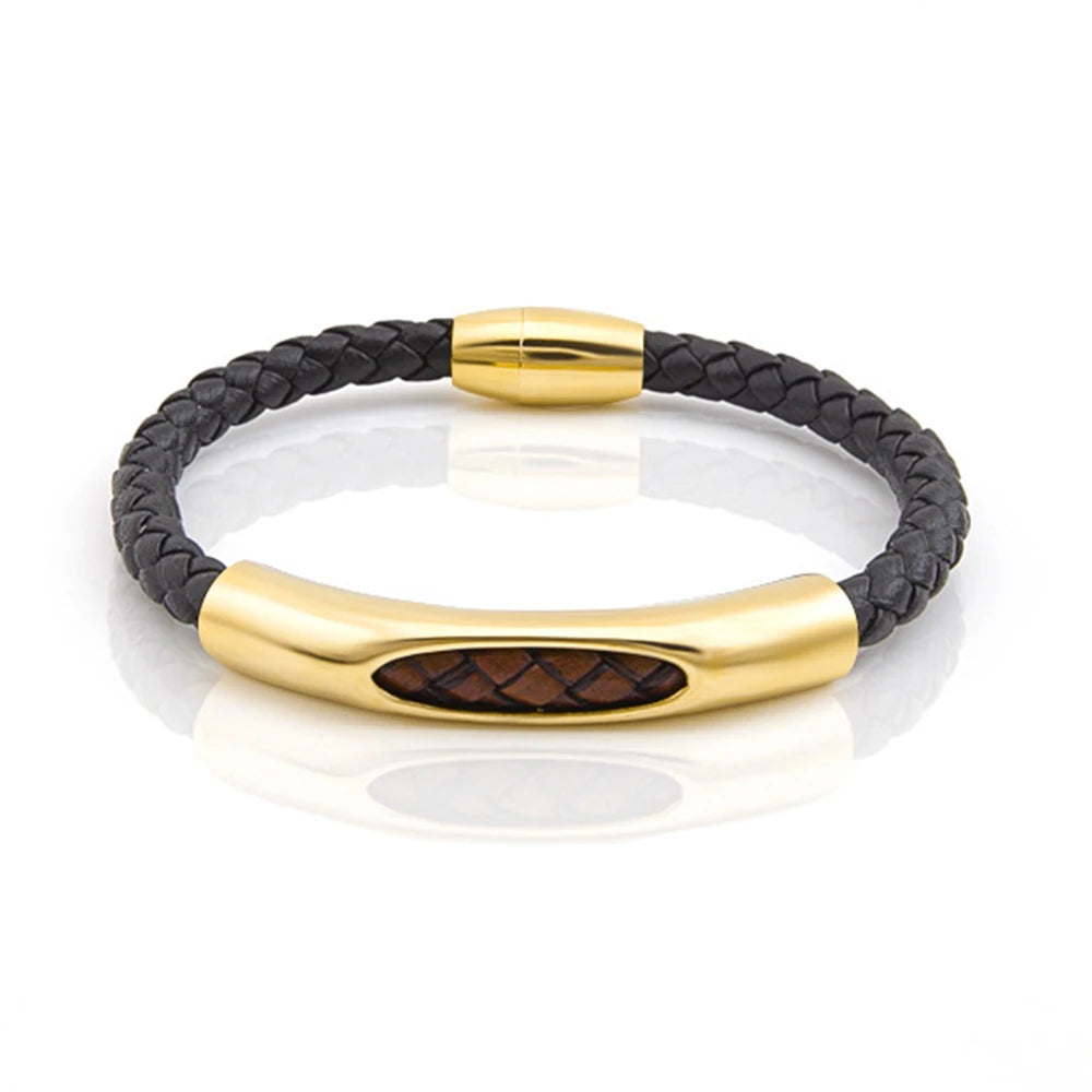 Hot Selling Leather Bracelet Men's Custom Stainless Steel Magnetic Clasp Couple Leather Bracelet Cuff Bracelet