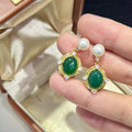 Discounted 6-7mm Natural Freshwater White Bread Pearl Earrings Trendy Jade Agate with Gold Plating for Gift Cheap Pearl Jewelry