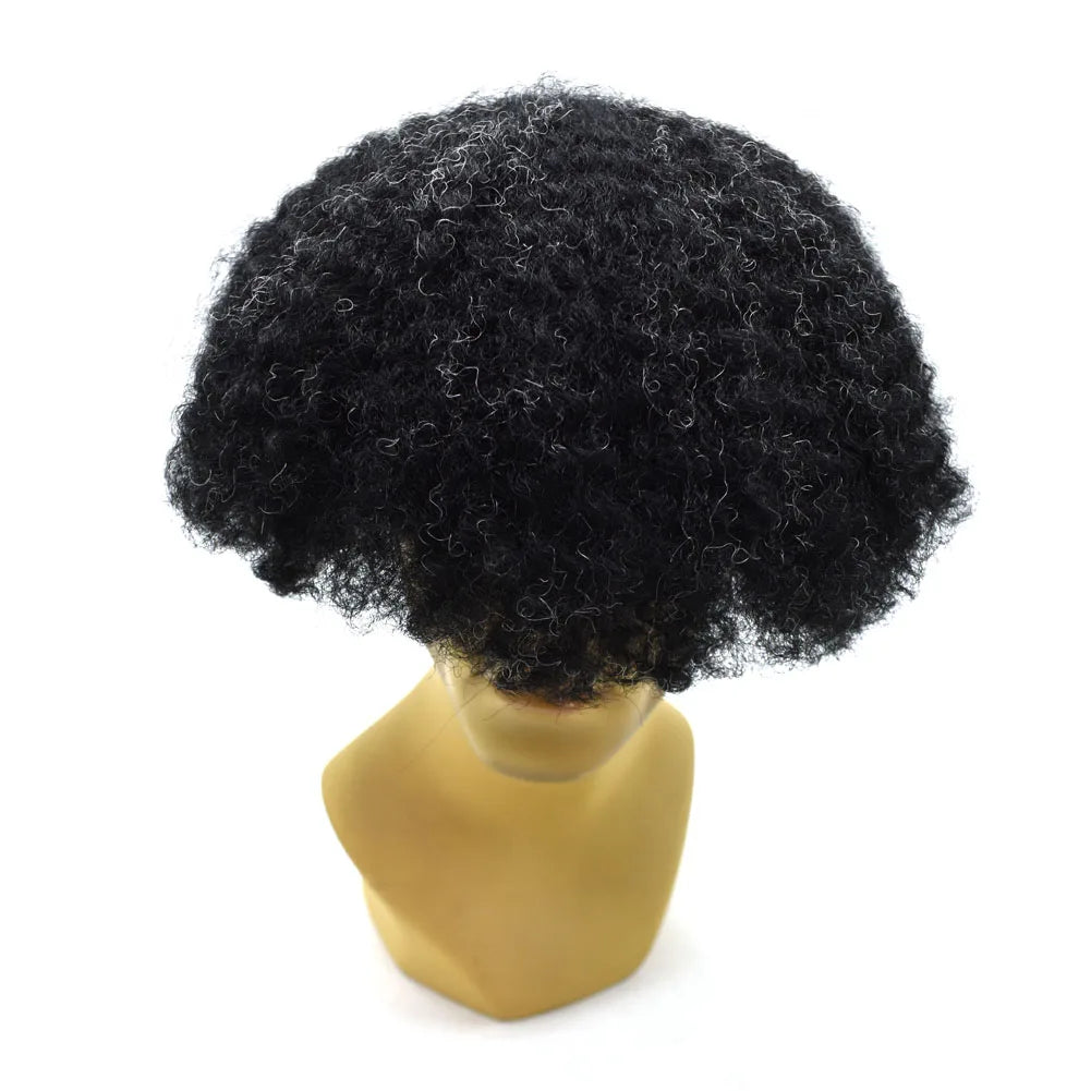 ML Q6 Base Human Hair African American Wigs Hair Man Toupee Curly Afro Toupee Manunited Human Hair Toupee