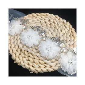 New Sequin Bead French Mesh 3d Flower Peal Tulle White swiss Lace Trim for Wedding Bridal Dress Evening Gown for Party ZB132